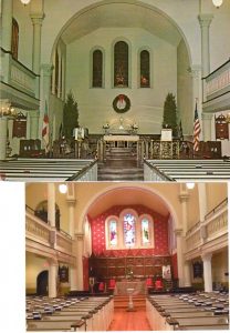 Pre-renovation church (undated) and post renovation 2009