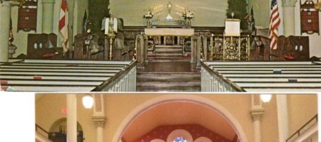 Pre-renovation church (undated) and post renovation 2009